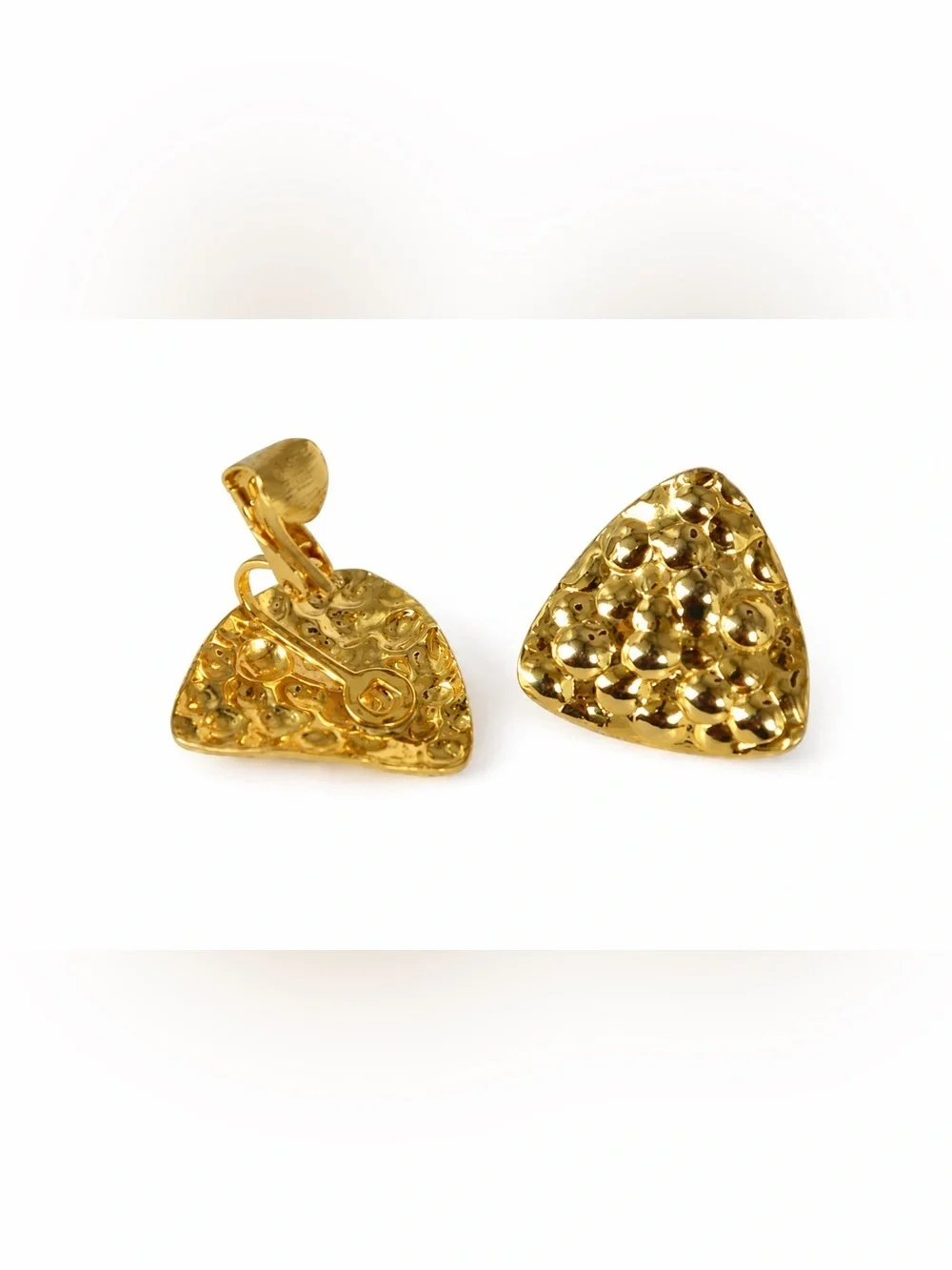 Vintage 80s Clip-On Gold Tone Triangular Statement Earrings